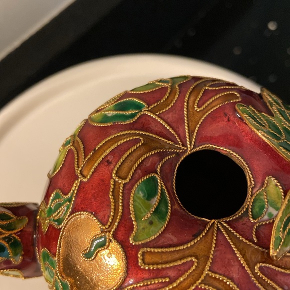 Vintage Mini Cloisonné Enamel Gold Apple Teapot & Lid Collectible Farmhouse - Picture 12 of 13